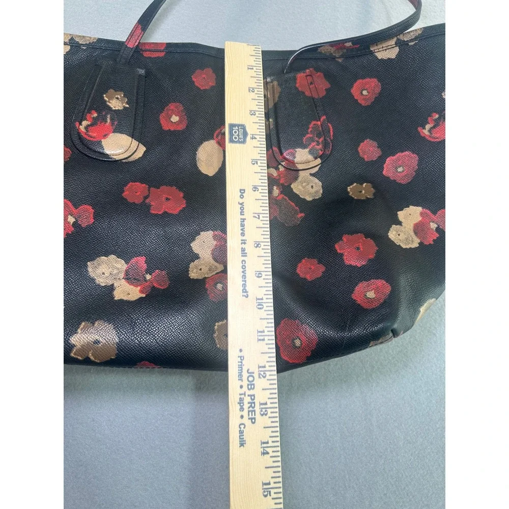 Coach City Tote Womens Large Black Red Gold Floral Print Crossgrain Leather Bag